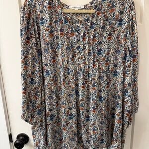 Rose & Olive Blue and Rust Floral Tunic